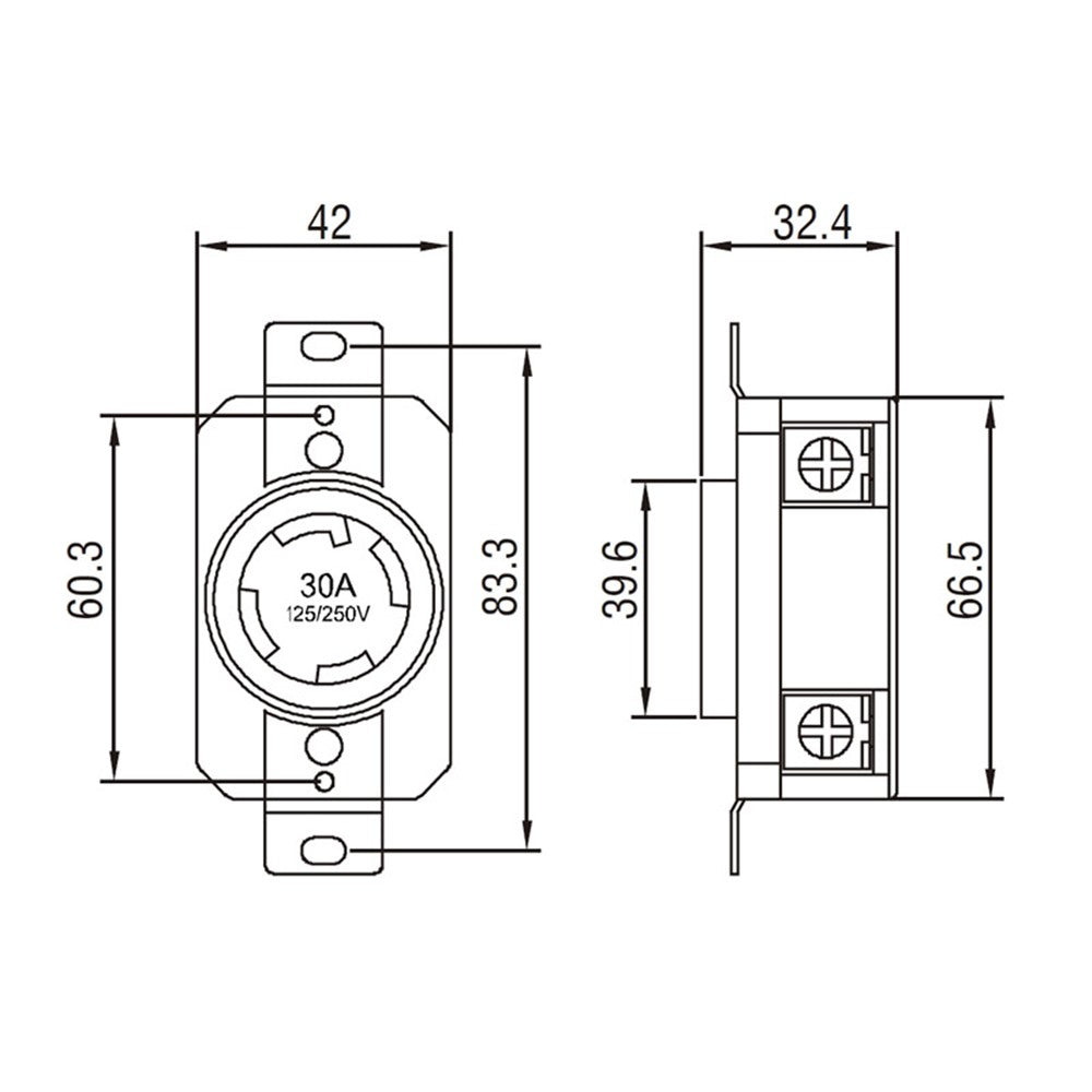 ATL-530R - TURN-LOK 5-30 Locking Receptacle dimension drawing