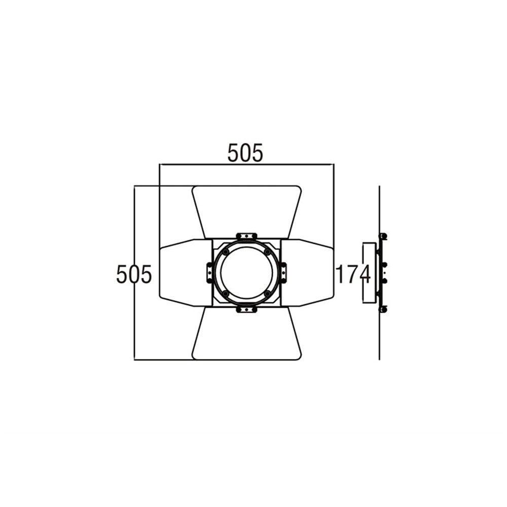 BDR-FS10 - Barndoor for Fresnel / Prism Convex 1000 W dimension drawing