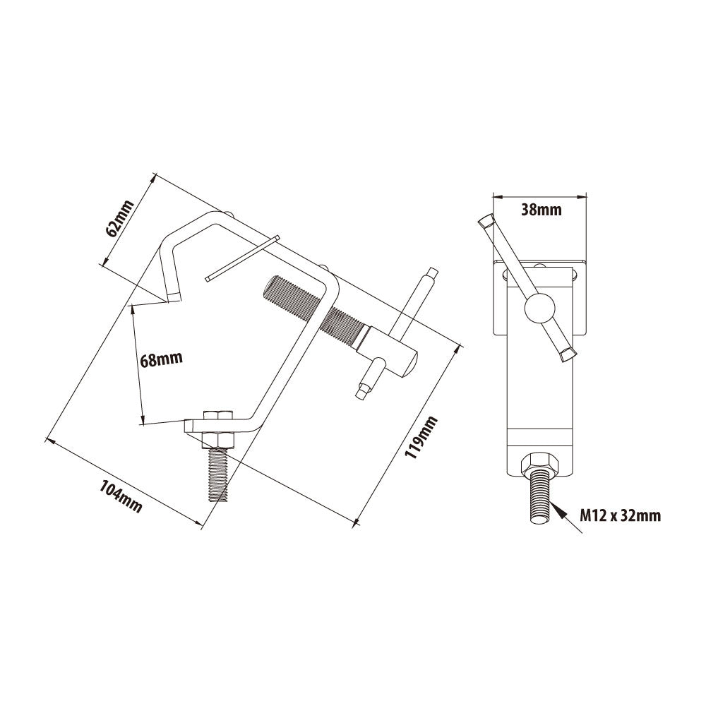 C-12B - Heavy Duty Steel Clamp dimension drawing