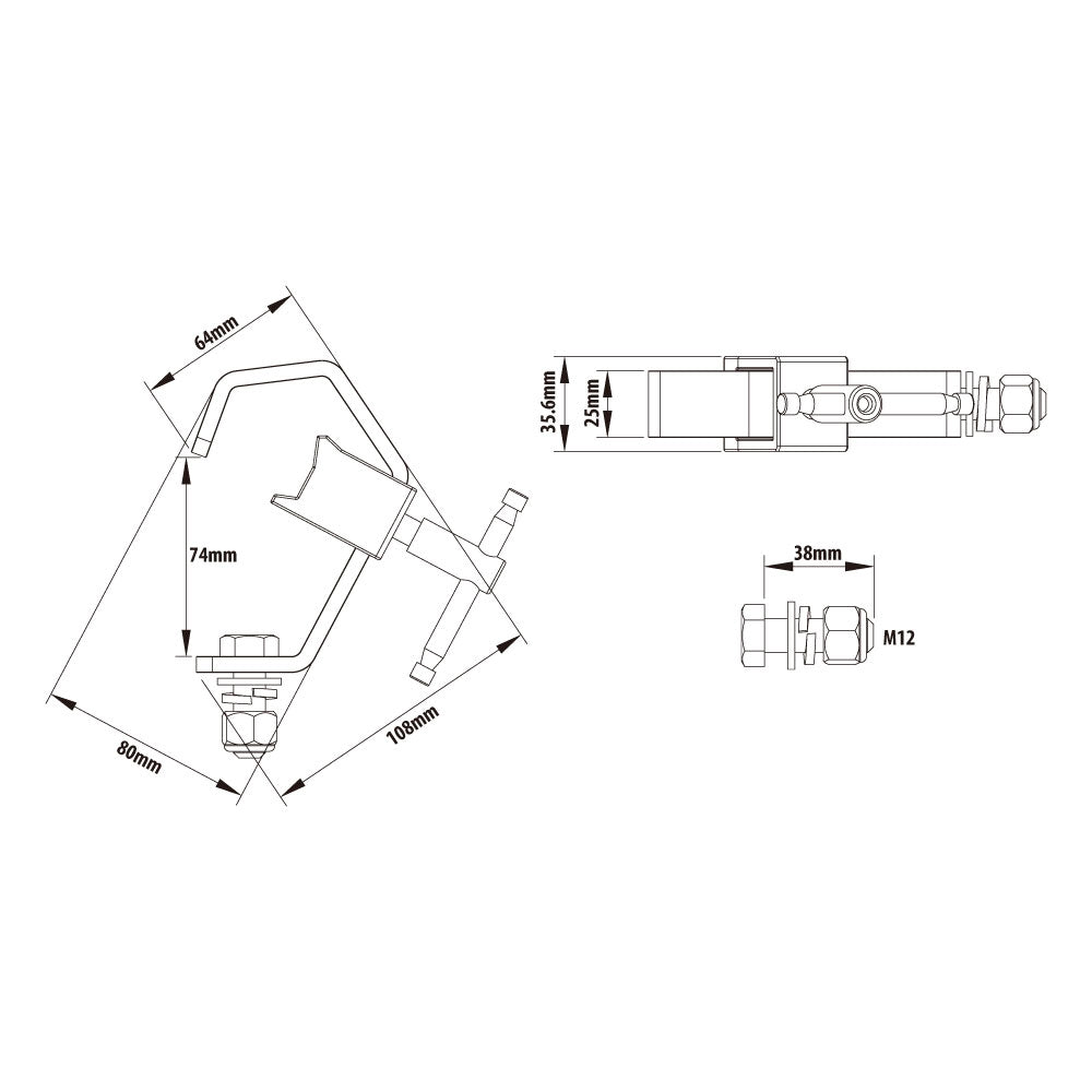 C-13T-B - Steel Clamp with Tommy Bar dimension drawing