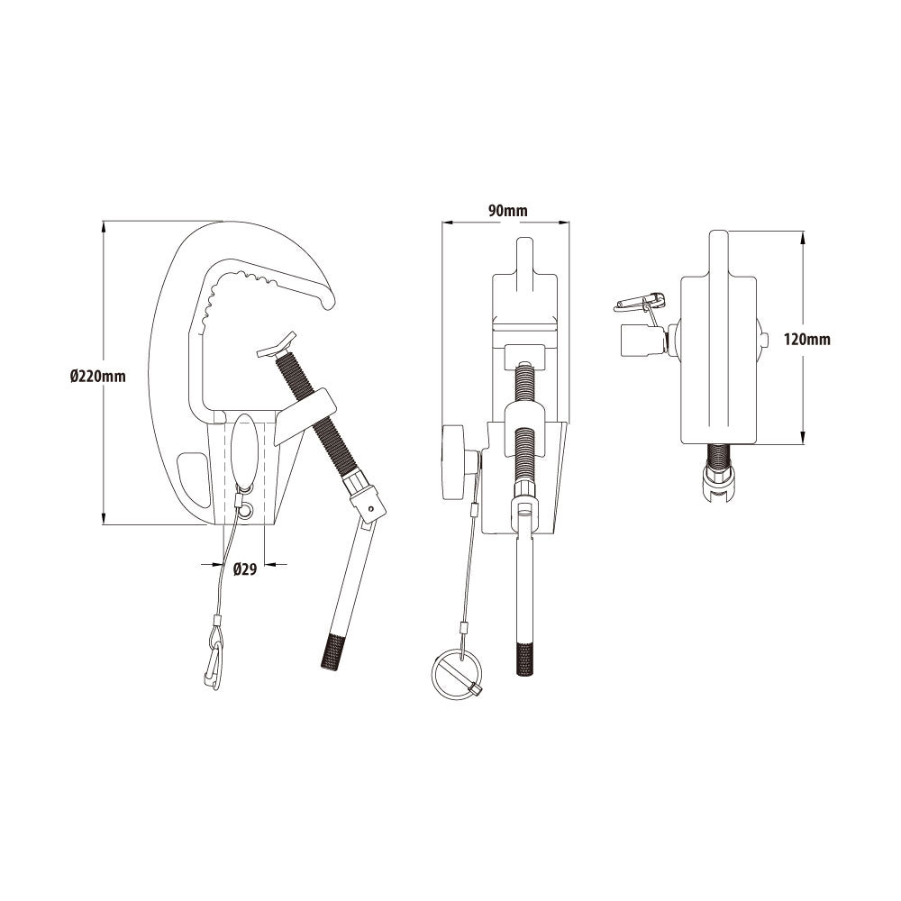 KCP-100B - TV Clamp dimension diagram