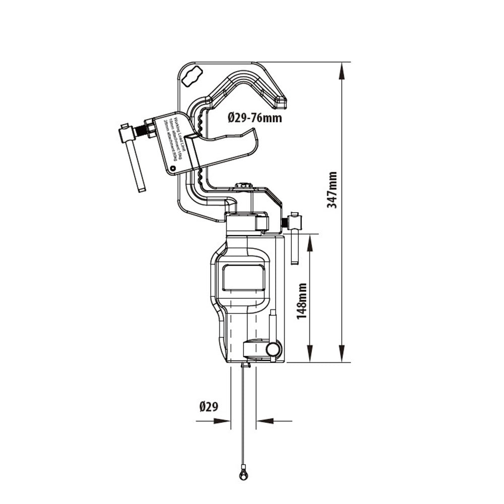 KCP-150 - Swiveling Pipe C Clamp dimension diagram