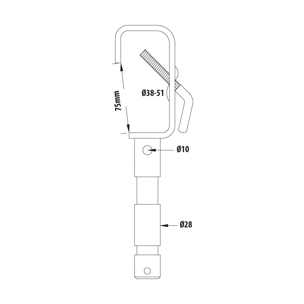 KCP-704 - Stage Clamp with 28 mm Stud dimension diagram