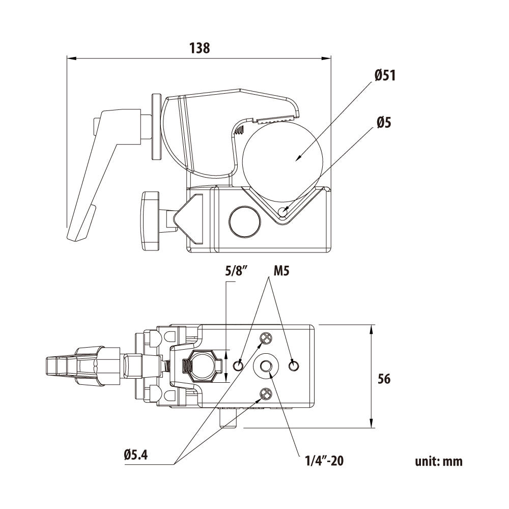 KCP-710 - Super Convi Clamp with Ratcheted Handle, Silver dimension diagram