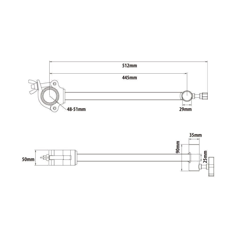 KCP-809 - Junior Side Arm dimension diagram