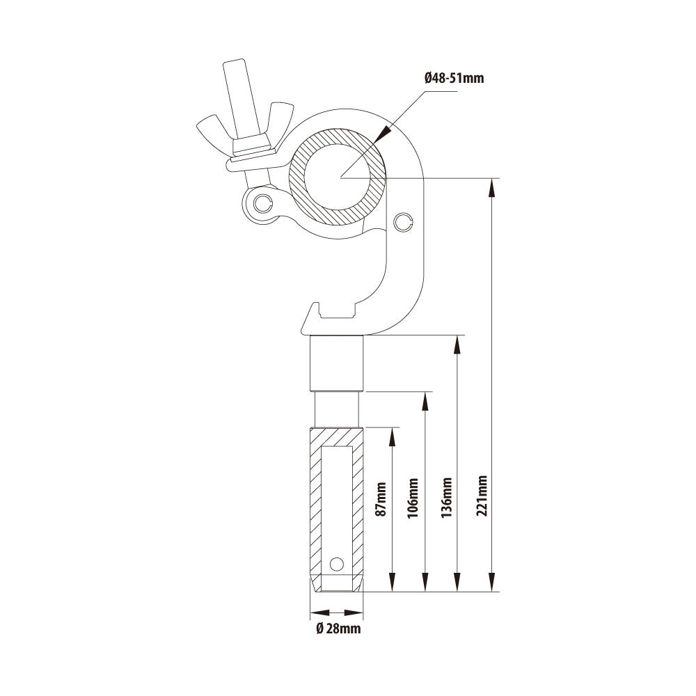 KCP-827 - Slim Handcuff Spigot Coupler dimension diagram