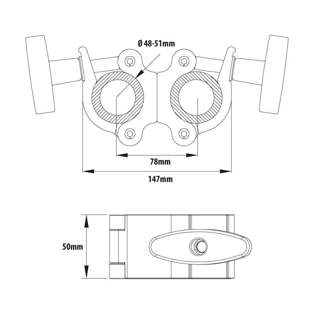 KCP-832-L - Swivel Coupler with T-Handle, Polished dimension diagram