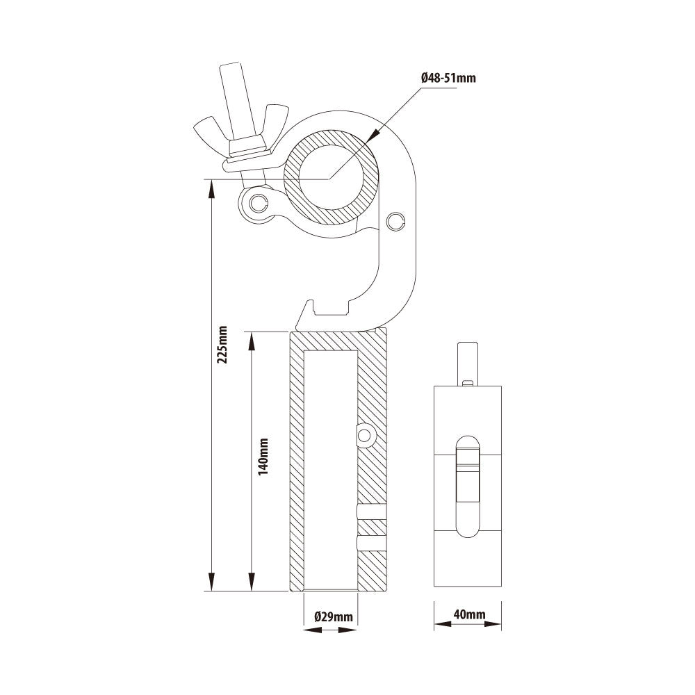 KCP-840 - Handcuff Quick TV Coupler dimension diagram