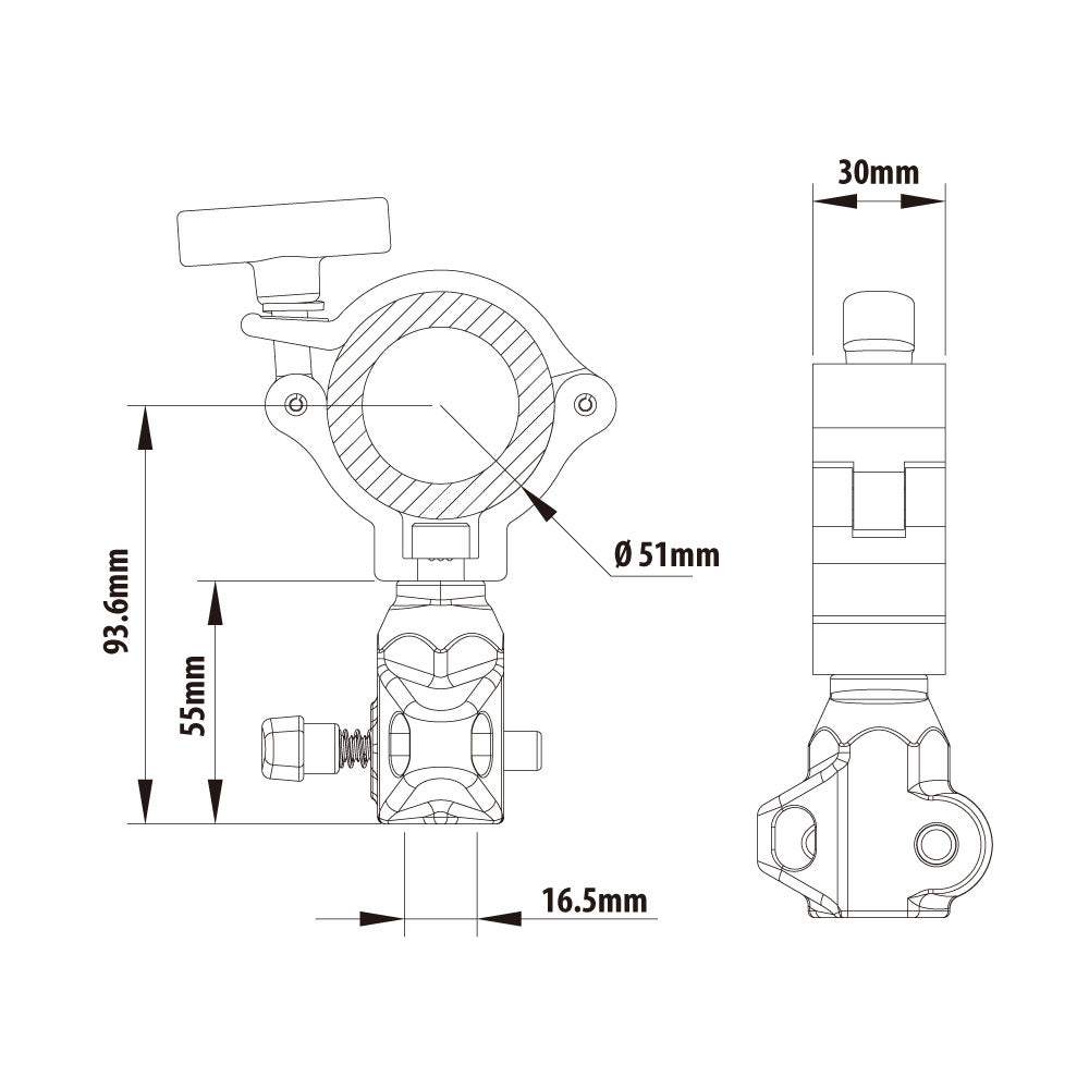 KCP-842B - Burger Coupler with Socket dimension diagram