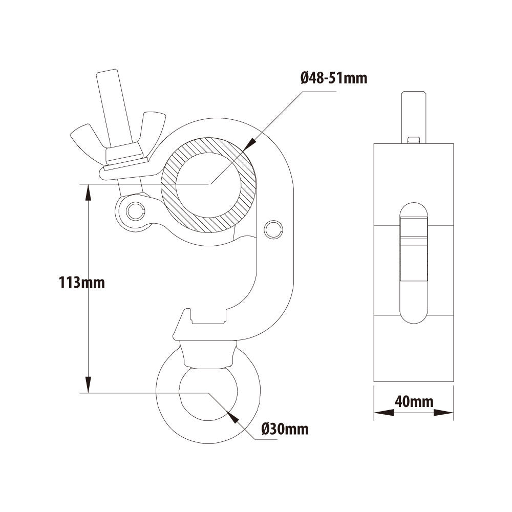 KCP-843B - Handcuff Eye Ring Opening Coupler, Black dimension diagram
