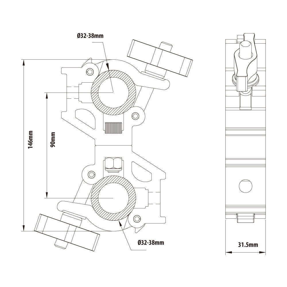 KCP-862 - Nugget Swivel Coupler, Polished dimension diagram
