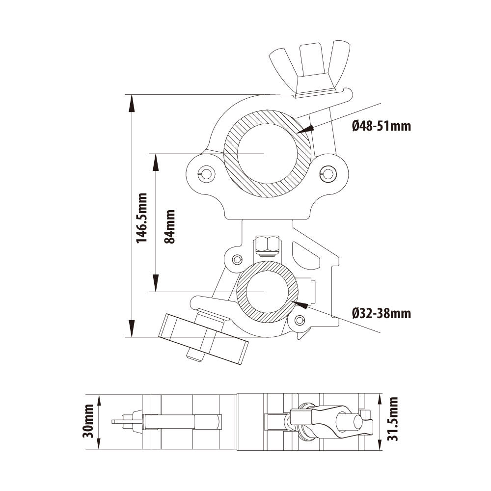 KCP-868 - Slim Type Swivel Coupler dimension diagram