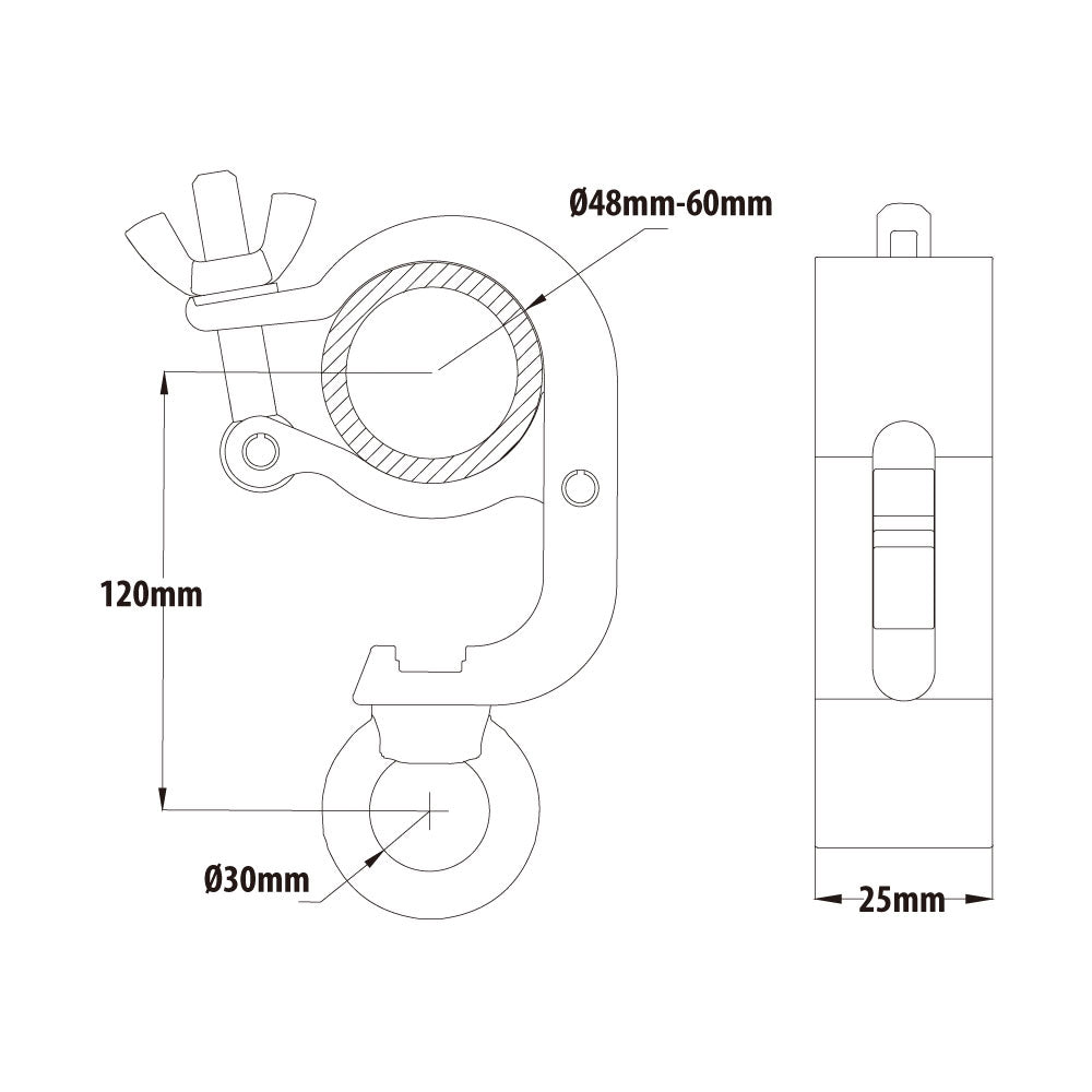 KCP-882B - Slim Mighty Handcuff Eye Ring Opening Coupler, Black dimension diagram