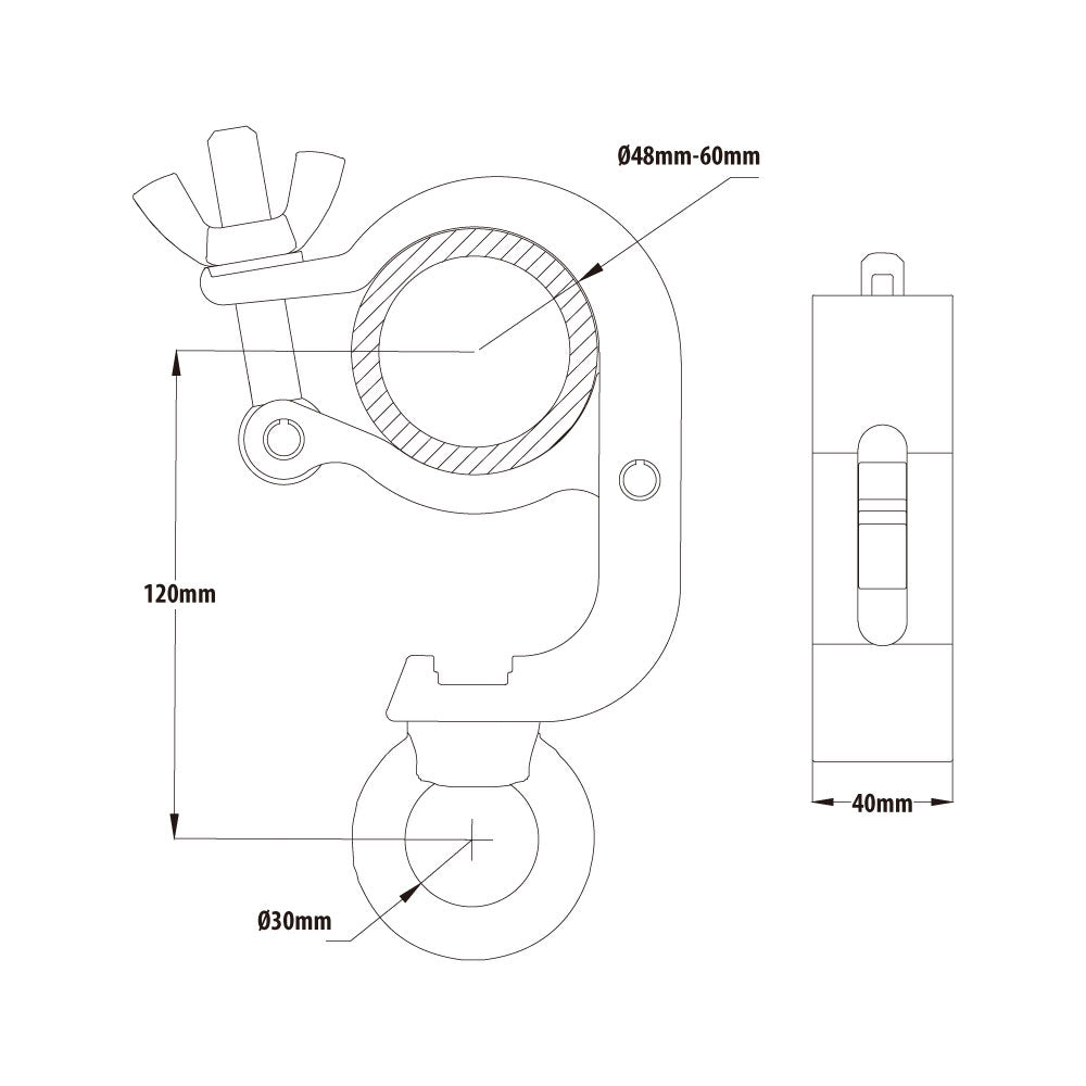 KCP-883 - Mighty Handcuff Eye Ring Opening Coupler, Polished dimension diagram