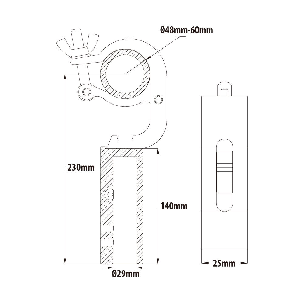 KCP-884 - Slim Mighty Handcuff Quick TV Coupler, Polished dimension diagram