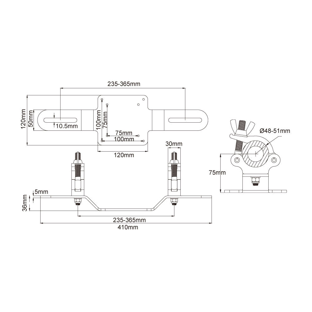 KCP-886 - VESA Screen Truss Mount dimension diagram