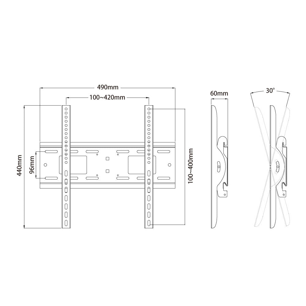 KCP-887 - Universal TV Tilt Truss Mount dimension diagram