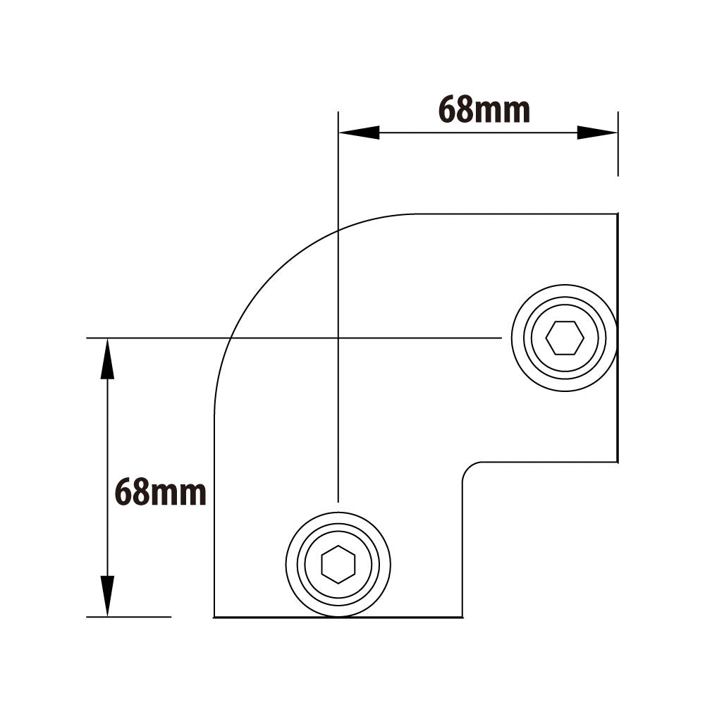 KPC-025B - Pipe Clamp 90° Elbow (Black) dimension diagram