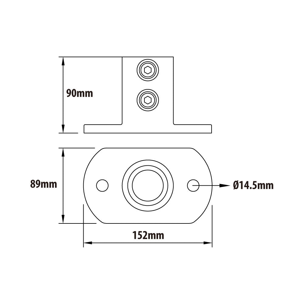 KPC-032B - Pipe Clamp Railing Base Flange (Black) dimension diagram