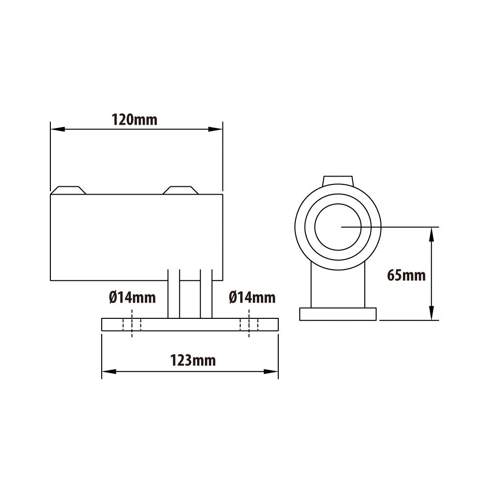 KPC-044B - Pipe Clamp Railing Side (Black) dimension diagram