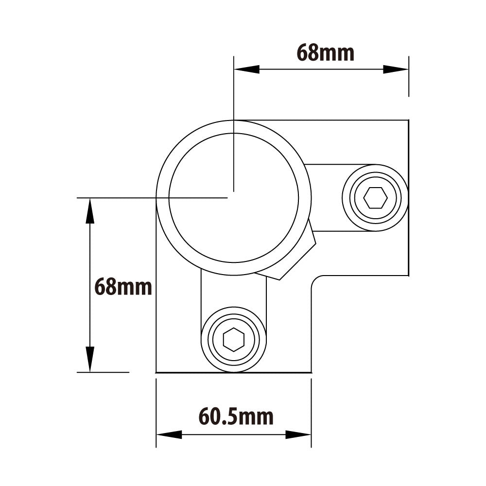 KPC-128B - Pipe Clamp 3 Way 90° (Black) dimension diagram