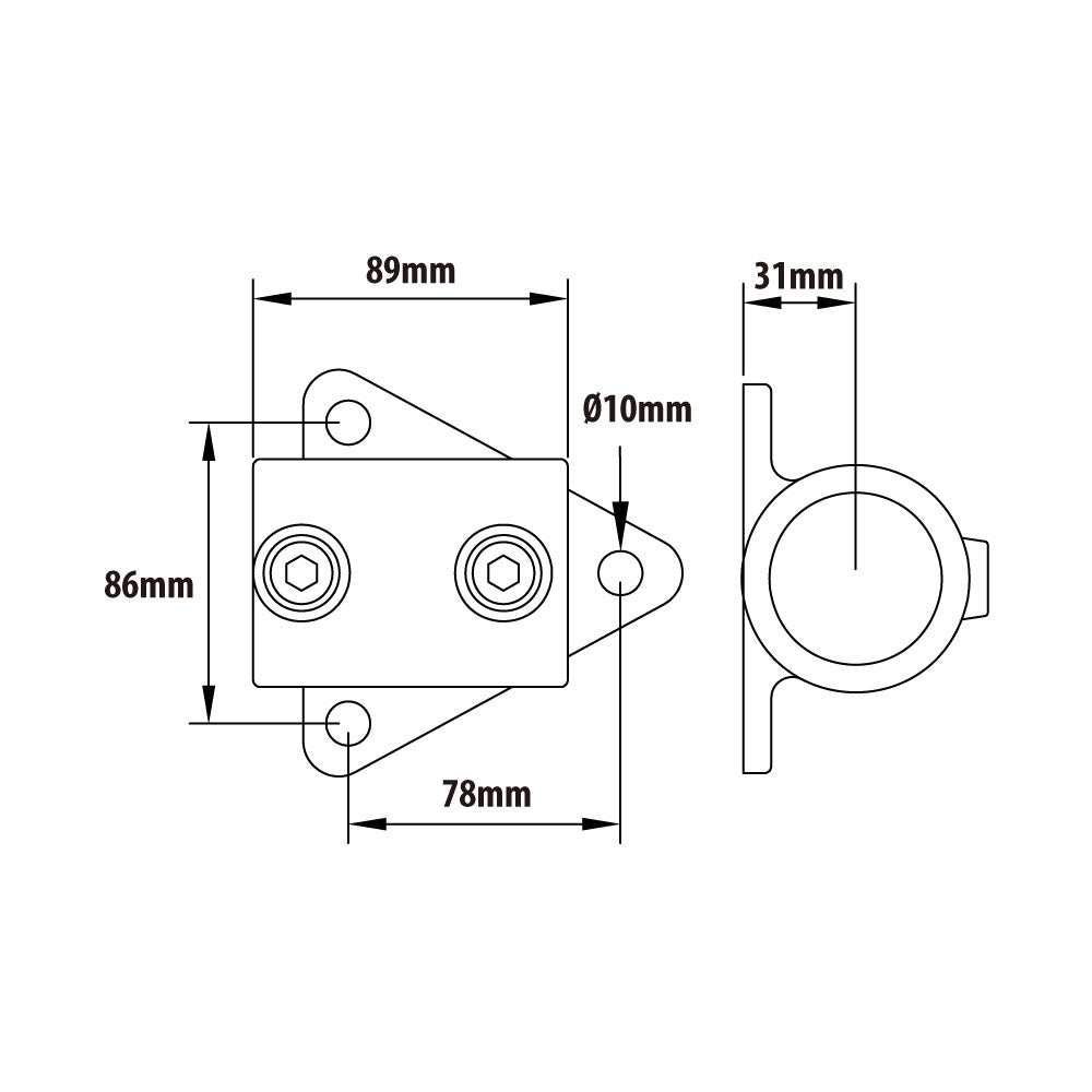 KPC-146B - Pipe Clamp Side Palm Fixing (Black) dimension diagram