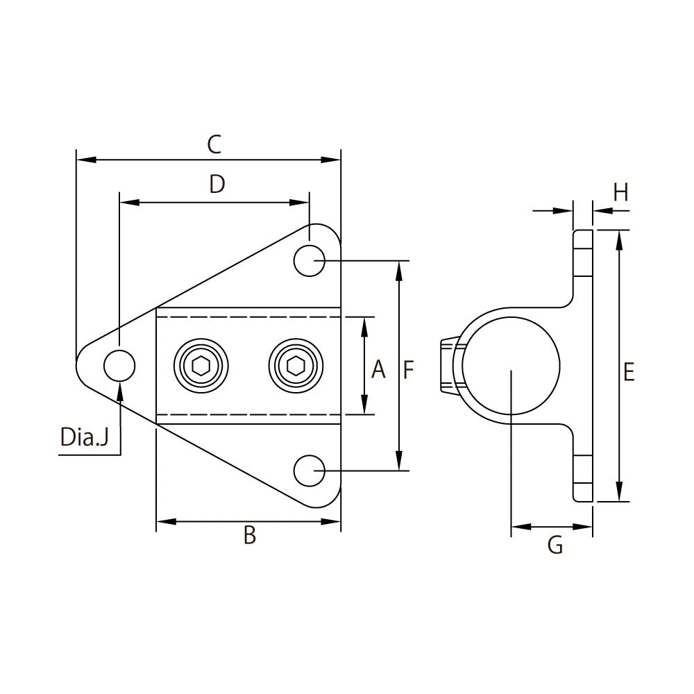 KPC-A1450 - Side Palm Fixing (Polished) dimension diagram