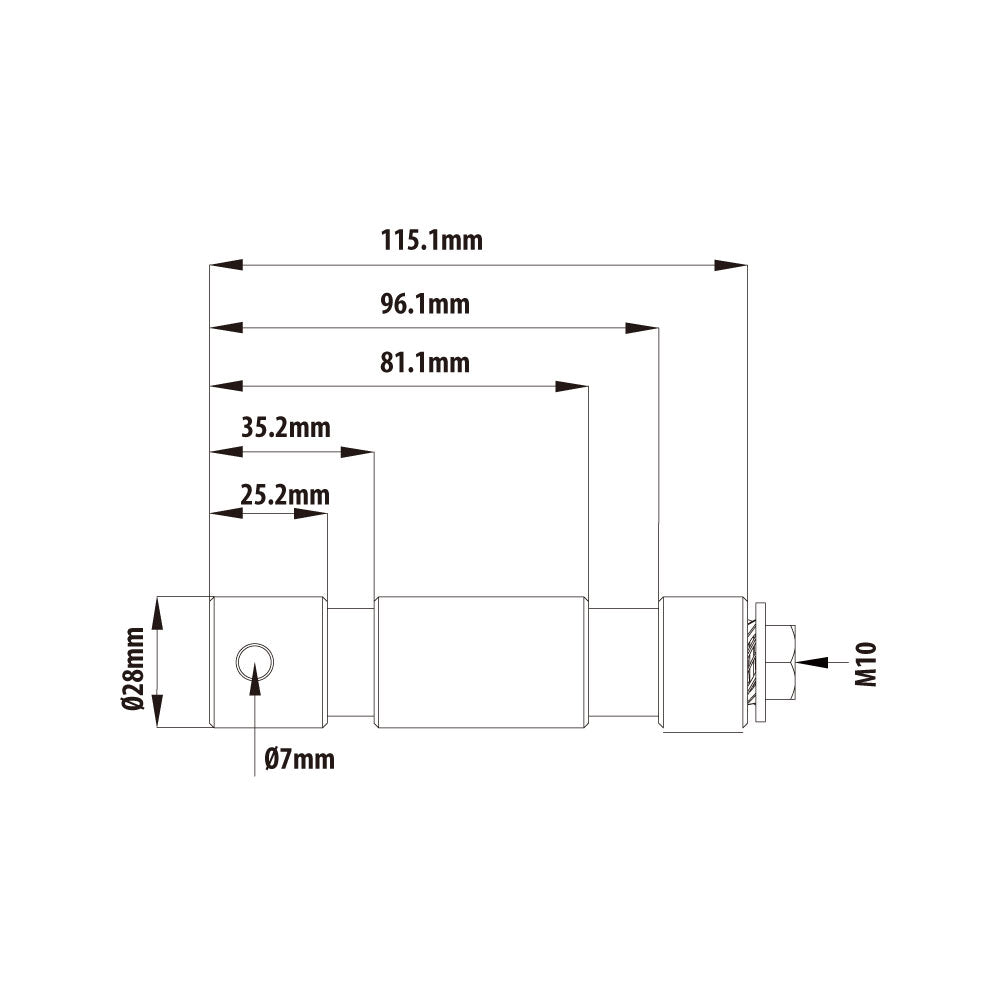 KS-034-T - 28 mm Stud with 1/2"-13 Thread dimension diagram