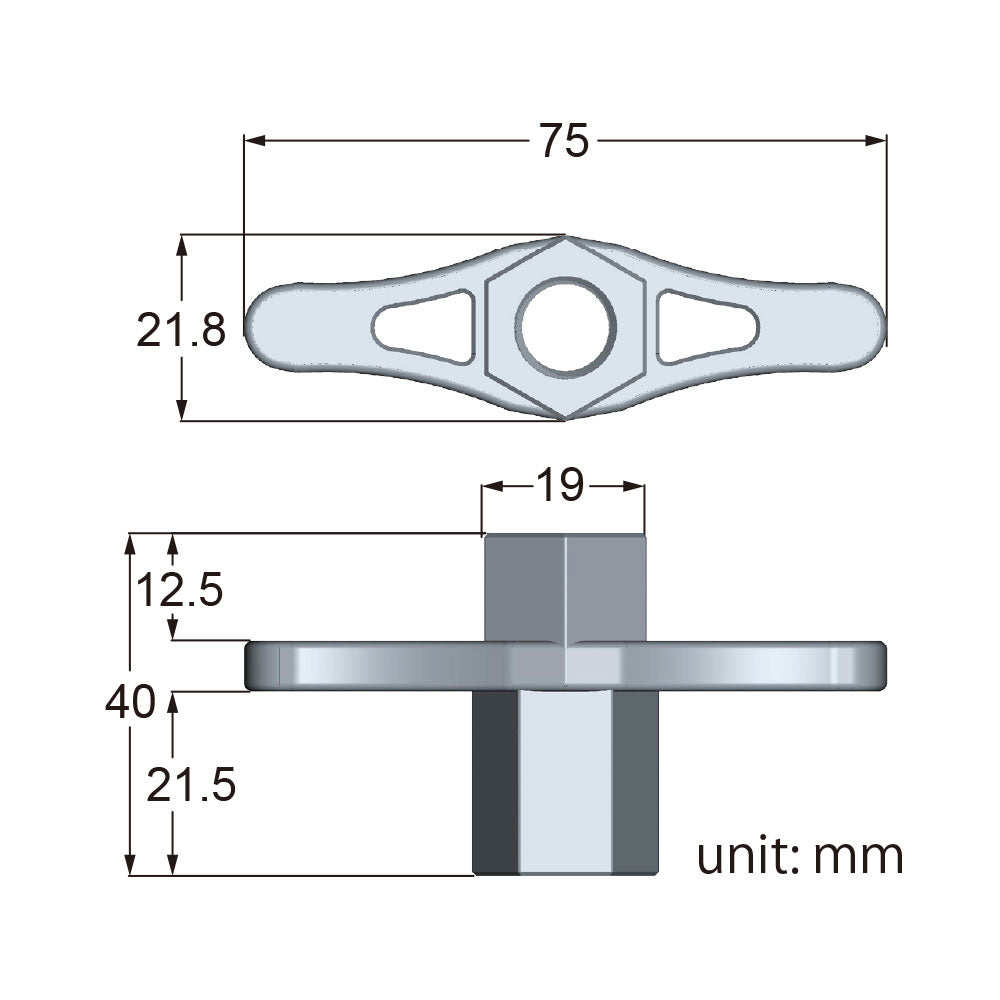 KS-1901 - Speed Wing Nut M10 dimension diagram