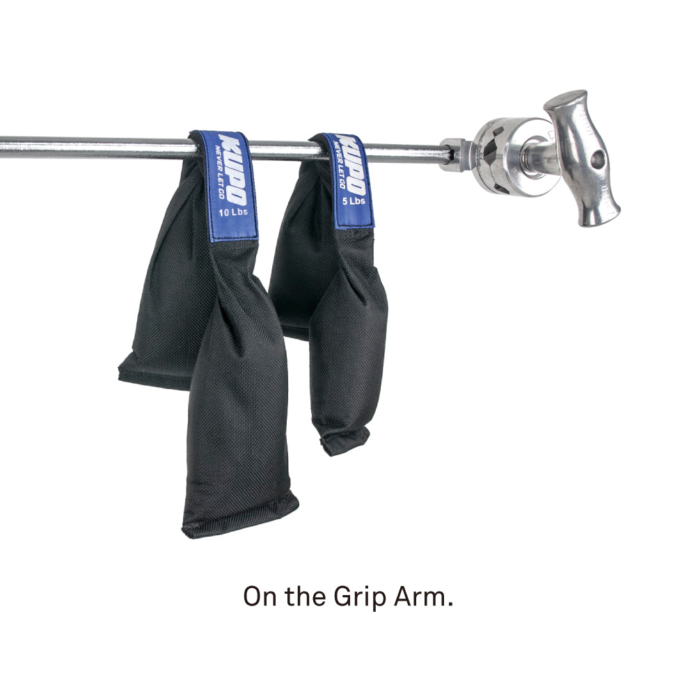 KSW-05 - KUPO 5 lb Wrap & Go Shot Bag mounted setup, secured shot bag setup