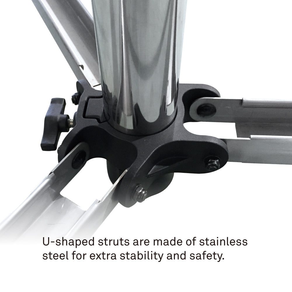 484 - Heavy Duty Wind-Up Stand U-shaped stainless steel strut detail