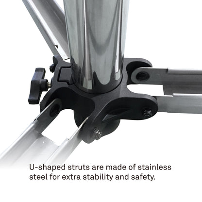 484 - Heavy Duty Wind-Up Stand U-shaped stainless steel strut detail