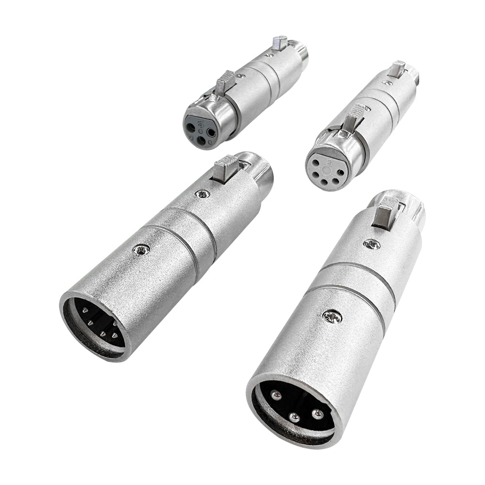 AD-3M5F - XLR 3-pin male to 5-pin female adapter connector end views