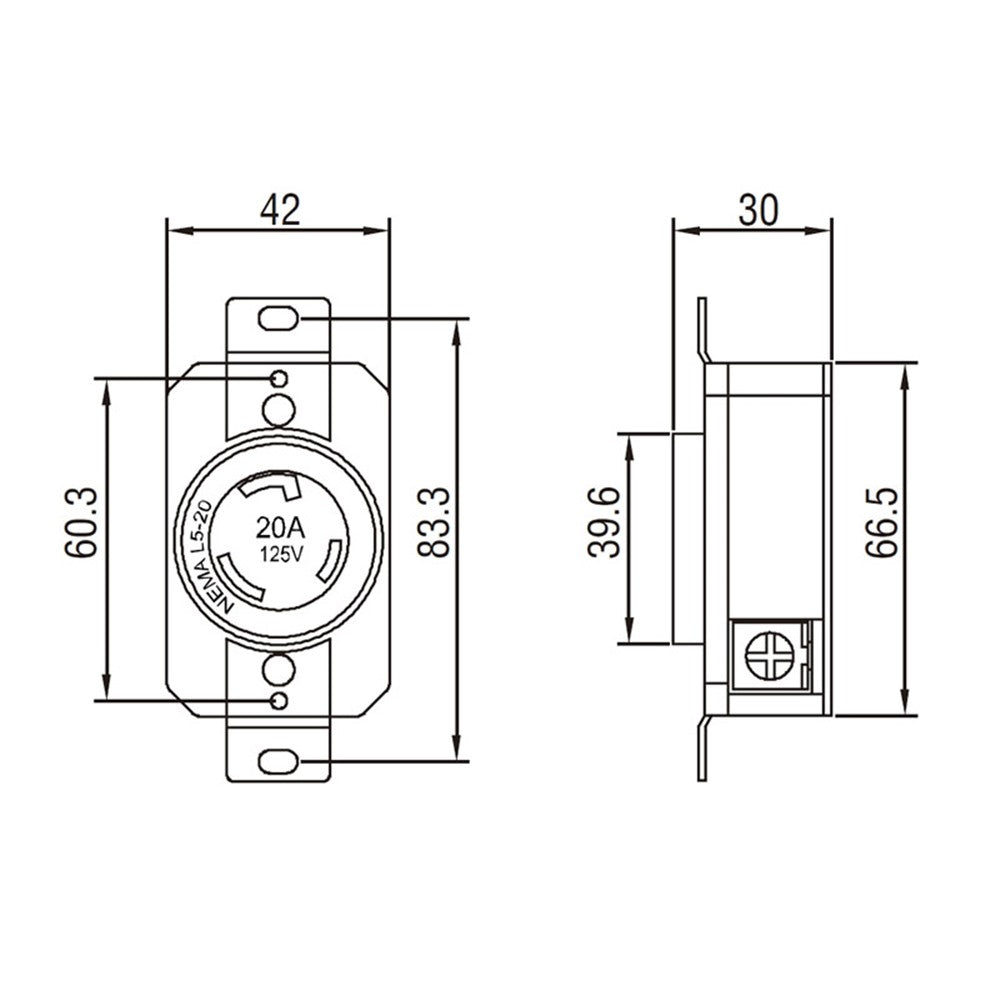 ATL-620R - TURN-LOK 6-20 Locking Receptacle dimension drawing