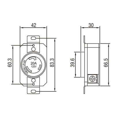 ATL-620R - TURN-LOK 6-20 Locking Receptacle dimension drawing