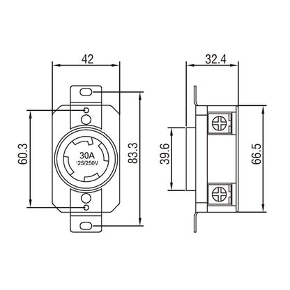 ATL-630R - TURN-LOK 6-30 Locking Receptacle dimension drawing