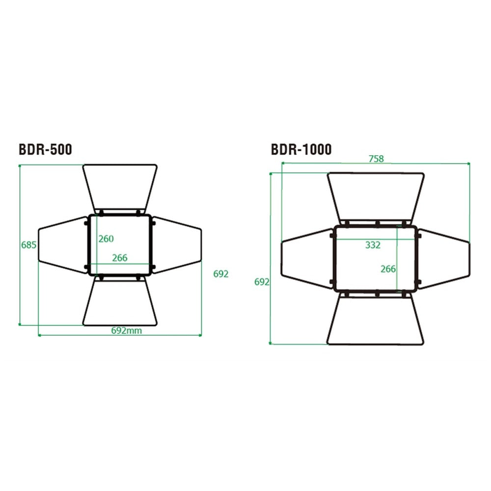 BDR-1000 - 4-Leaf Barndoor for CYC / FDL 1000 W dimension drawing