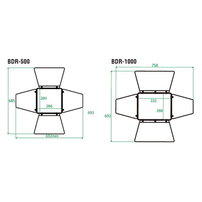 BDR-500 - 4-Leaf Barndoor for CYC / FDL 500 W dimension drawing