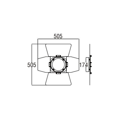 BDR-FS10 - Barndoor for Fresnel / Prism Convex 1000 W dimension drawing