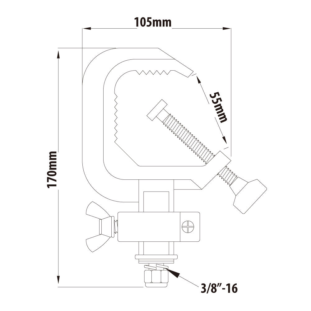 C-05QP - Quick Release Aluminum Alloy Hook Clamp dimension drawing