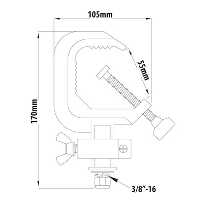 C-05QP - Quick Release Aluminum Alloy Hook Clamp dimension drawing