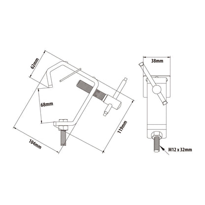 C-12 - Heavy Duty Steel Clamp dimension drawing
