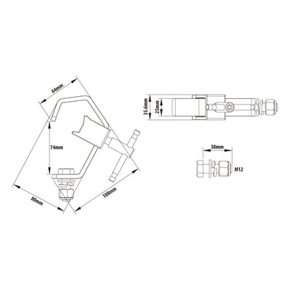 C-13T-P - Steel Clamp with Tommy Bar dimension drawing