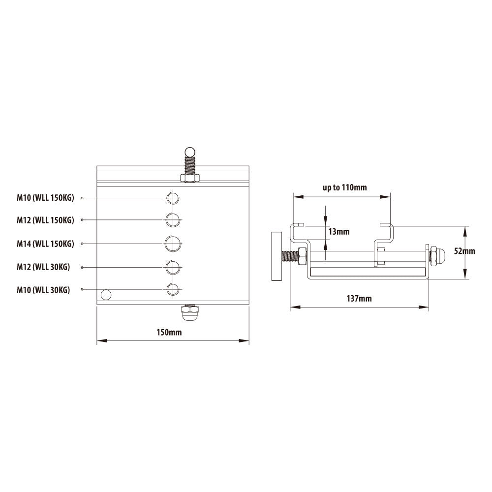 C-14BP - Tent Clamp dimension drawing