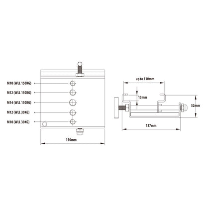 C-14BP - Tent Clamp dimension drawing