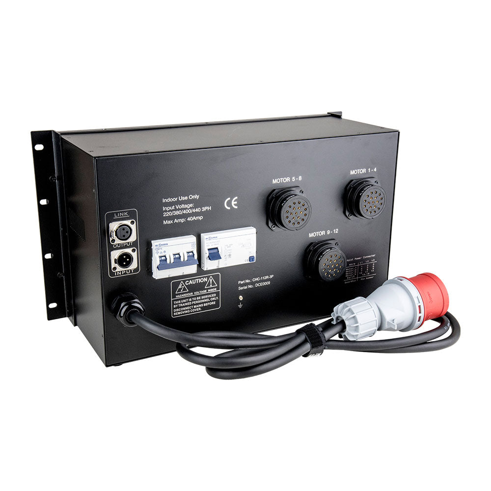 CHC-112R-3P - 12-Channel Rack-Type Chain Hoist Controller rear panel with power connector