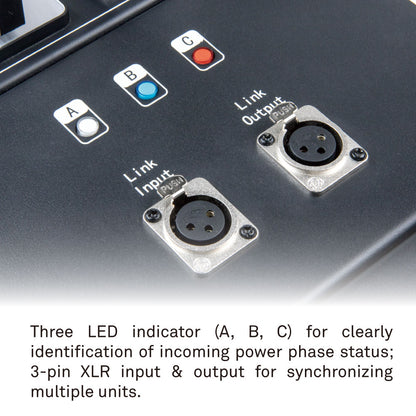 CHC-124RSX-3P - 24-Channel Integrated Rack-Type Chain Hoist Controller LED status and XLR input panel detail