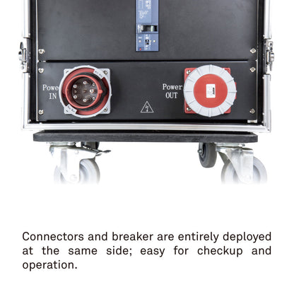 CHC-124RSX-3P - 24-Channel Integrated Rack-Type Chain Hoist Controller connector and breaker rear panel