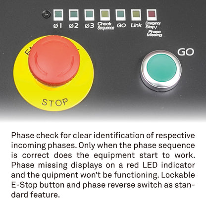 CHC-14R-3P - 4-Channel Rack-Type Chain Hoist Controller phase check and emergency stop panel detail