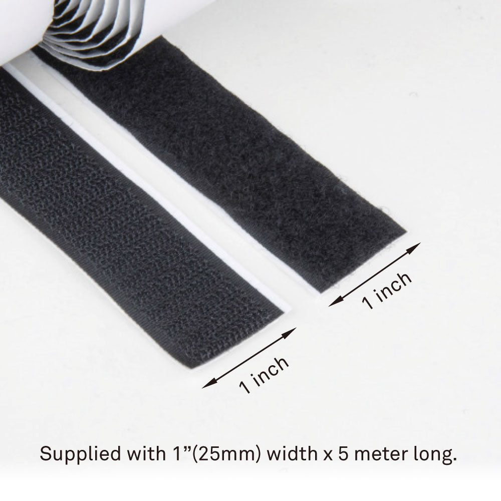 EZ2500-B - Adhesive Hook & Loop Tape, Black width and roll length detail